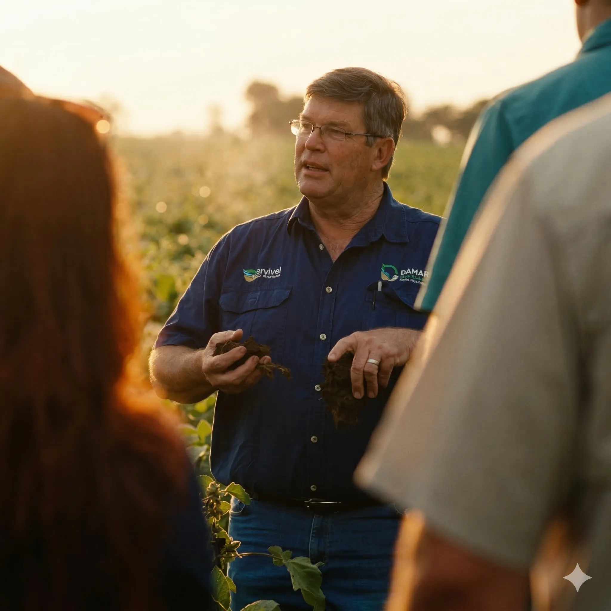 Randolf Meyer examining soil biology with farmers in the field